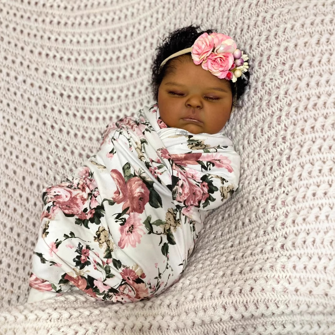 Reborn Baby Doll Silicone Realistic - Dunkelhäutige Pfirsichpuppe, 19 Zoll, lebensechte Silikon-Babypuppe,